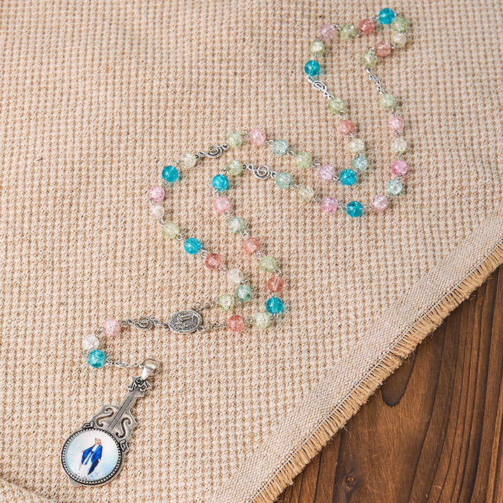 Christianartworkshop Our Lady of Fatima & Assumption of Our Lady of 8mm Round Multicolor Glass Alloy Chain Rosary