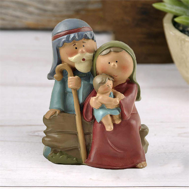 Christianartworkshop Cartoon Style Sculpture of Holy Family Resin Stereoscopic Desktop Ornaments - Holy Family - image 0