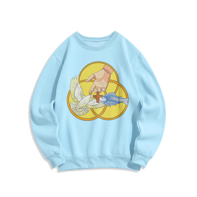 Colored Style The Holy Trinity Cross Emblem Fleece Lined Polyester Sweatshirt - Blue - 2XL - image 0