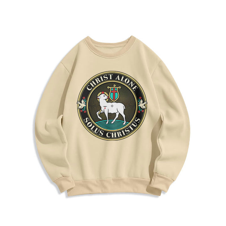 Modern Style Christ Alone Lamb of God Fleece Lined Polyester Sweatshirt - Beige - 2XL - image 10