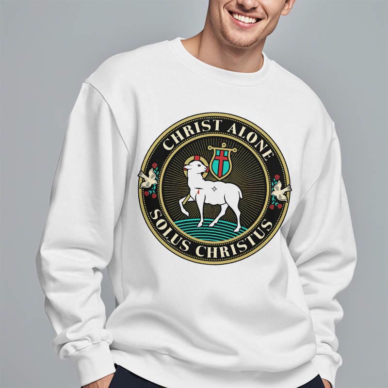 Christianartworkshop Modern Style Christ Alone Lamb of God Fleece Lined Polyester Sweatshirt - image 2