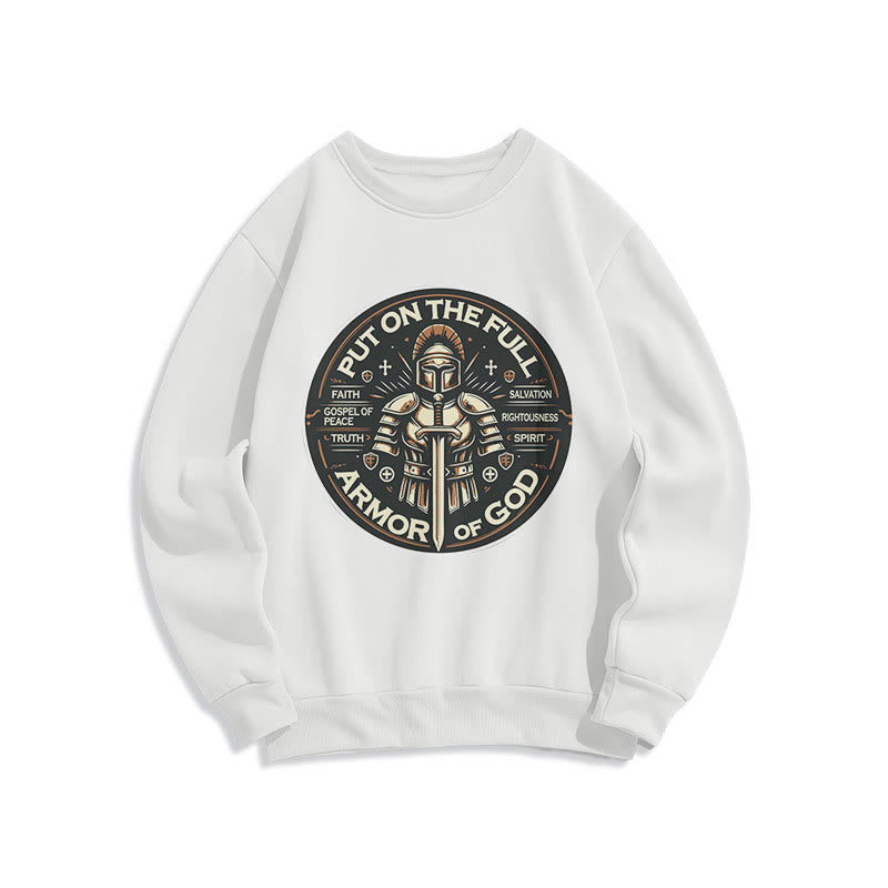 Modern Style Put On The Full Armor of God Fleece Lined Polyester Sweatshirt - White - 2XL - image 10