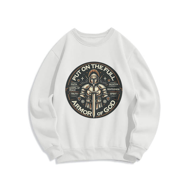Modern Style Put On The Full Armor of God Fleece Lined Polyester Sweatshirt - White - 2XL - image 10