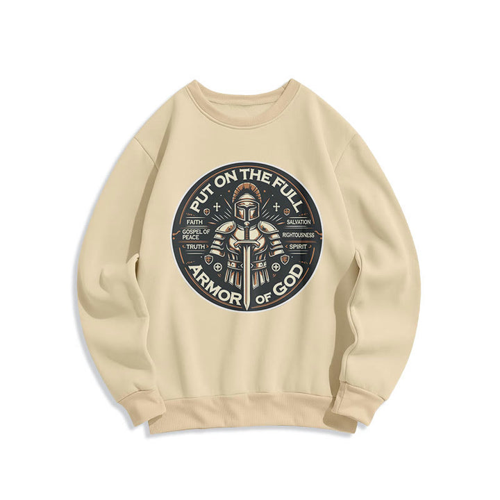 Modern Style Put On The Full Armor of God Fleece Lined Polyester Sweatshirt - Beige - 2XL - image 0