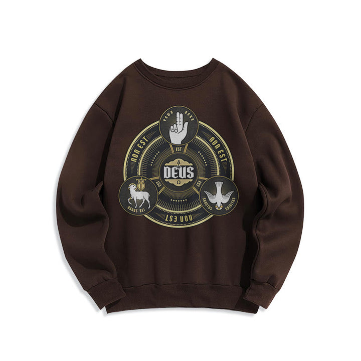 Classic Style Holy Trinity Deus Emblem Fleece Lined Polyester Sweatshirt - Brown - 2XL - image 15