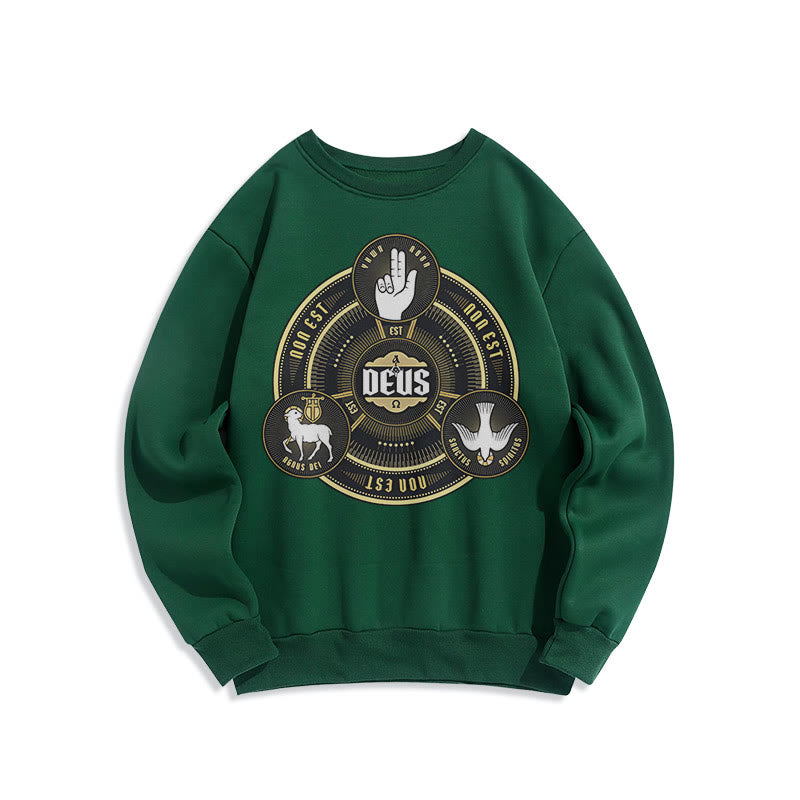 Classic Style Holy Trinity Deus Emblem Fleece Lined Polyester Sweatshirt - Green - 2XL - image 20