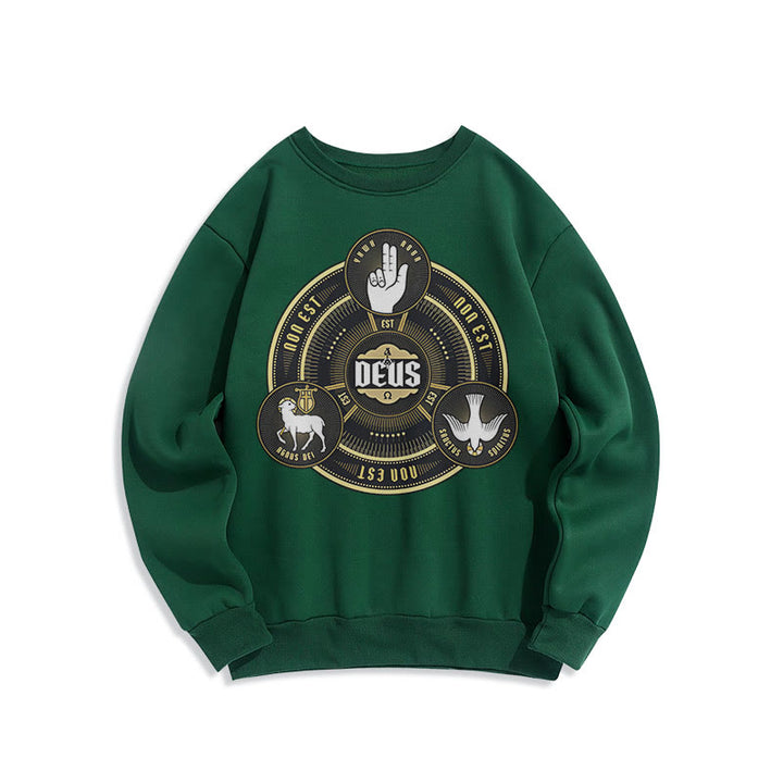Classic Style Holy Trinity Deus Emblem Fleece Lined Polyester Sweatshirt - Green - 2XL - image 20