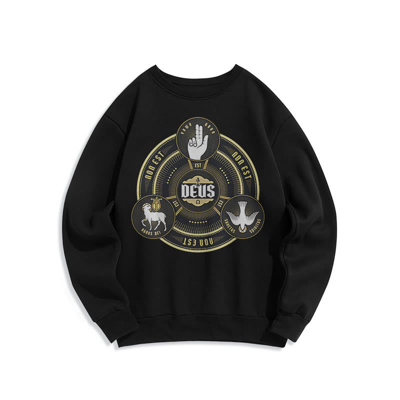 Classic Style Holy Trinity Deus Emblem Fleece Lined Polyester Sweatshirt - Black - 2XL - image 5