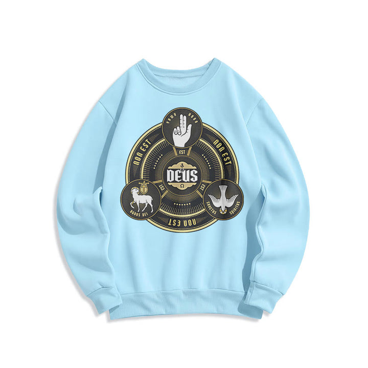 Classic Style Holy Trinity Deus Emblem Fleece Lined Polyester Sweatshirt - Blue - 2XL - image 25
