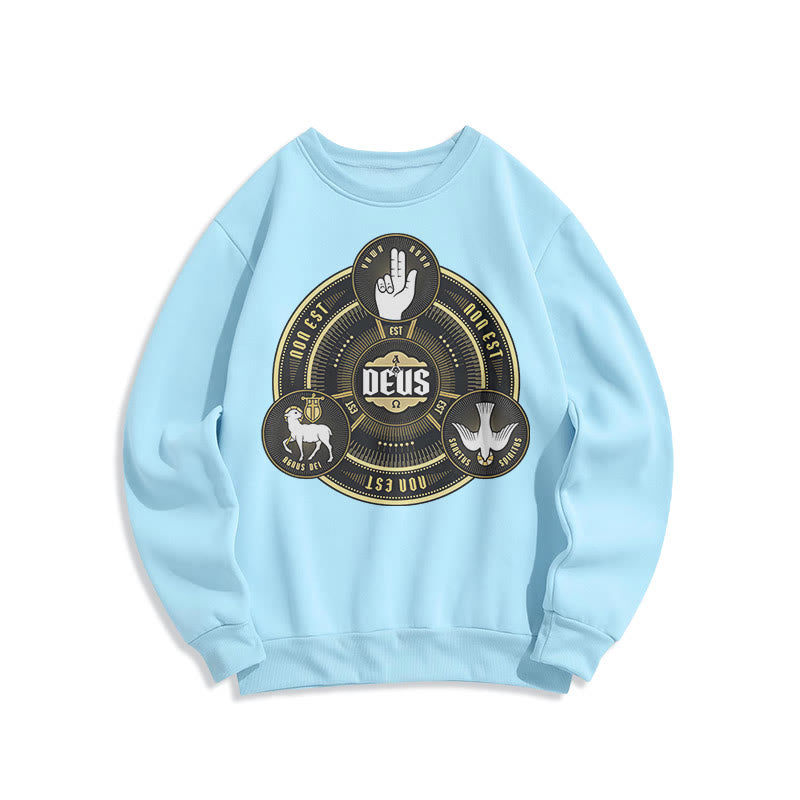 Classic Style Holy Trinity Deus Emblem Fleece Lined Polyester Sweatshirt - Blue - 2XL - image 25