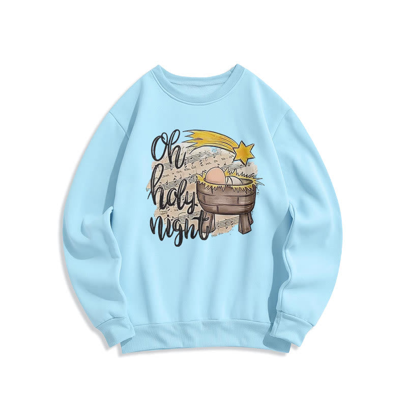 Christianartworkshop Colored Style Holy Night Cradle Nativity Scene Fleece Lined Polyester Sweatshirt - Blue - 2XL - image 0