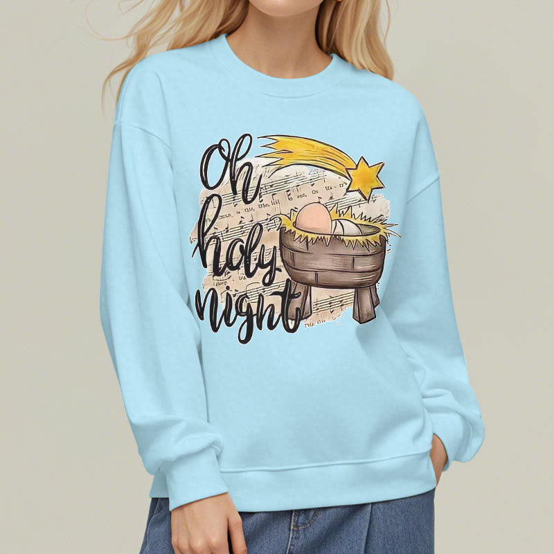 Christianartworkshop Colored Style Holy Night Cradle Nativity Scene Fleece Lined Polyester Sweatshirt - image 1