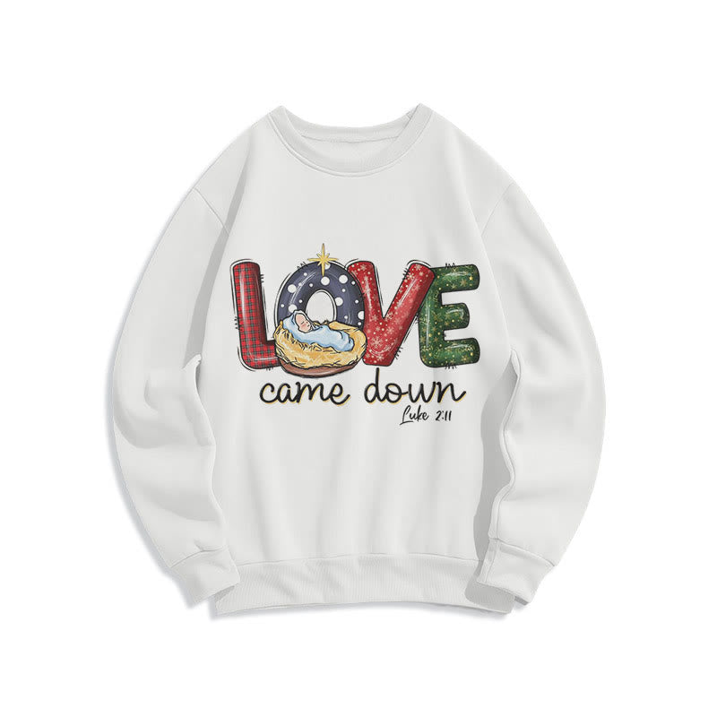 Christianartworkshop Colored Style Love Came Down Christmas Fleece Lined Polyester Sweatshirt - White - 2XL - image 0