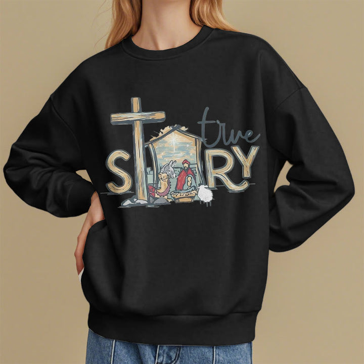 Christianartworkshop Modern Style True Story Nativity Scene Fleece Lined Polyester Sweatshirt - image 8