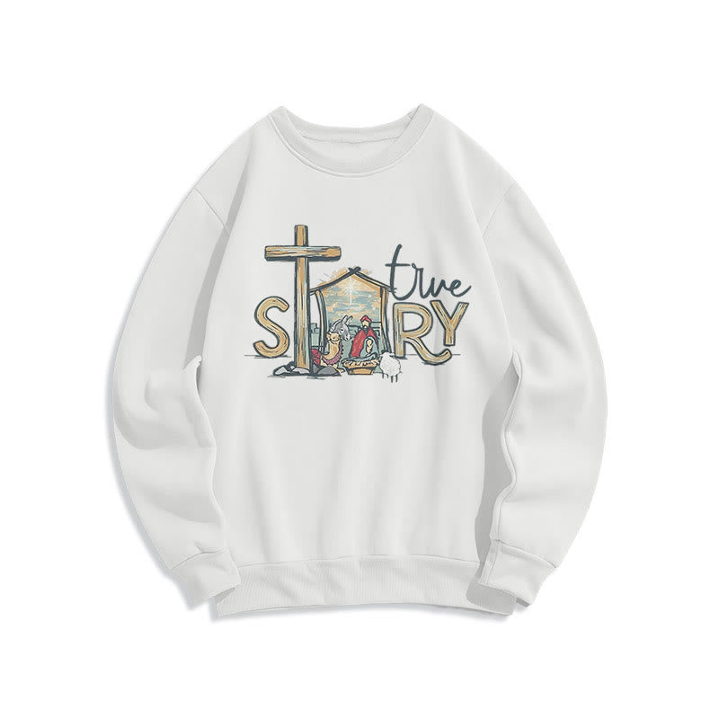 Christianartworkshop Modern Style True Story Nativity Scene Fleece Lined Polyester Sweatshirt - White - 2XL - image 0
