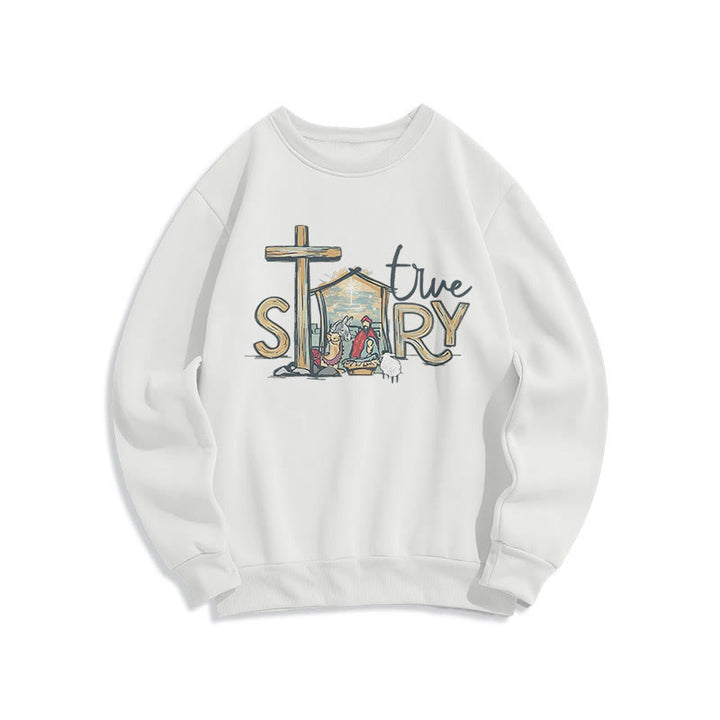 Christianartworkshop Modern Style True Story Nativity Scene Fleece Lined Polyester Sweatshirt - White - 2XL - image 0