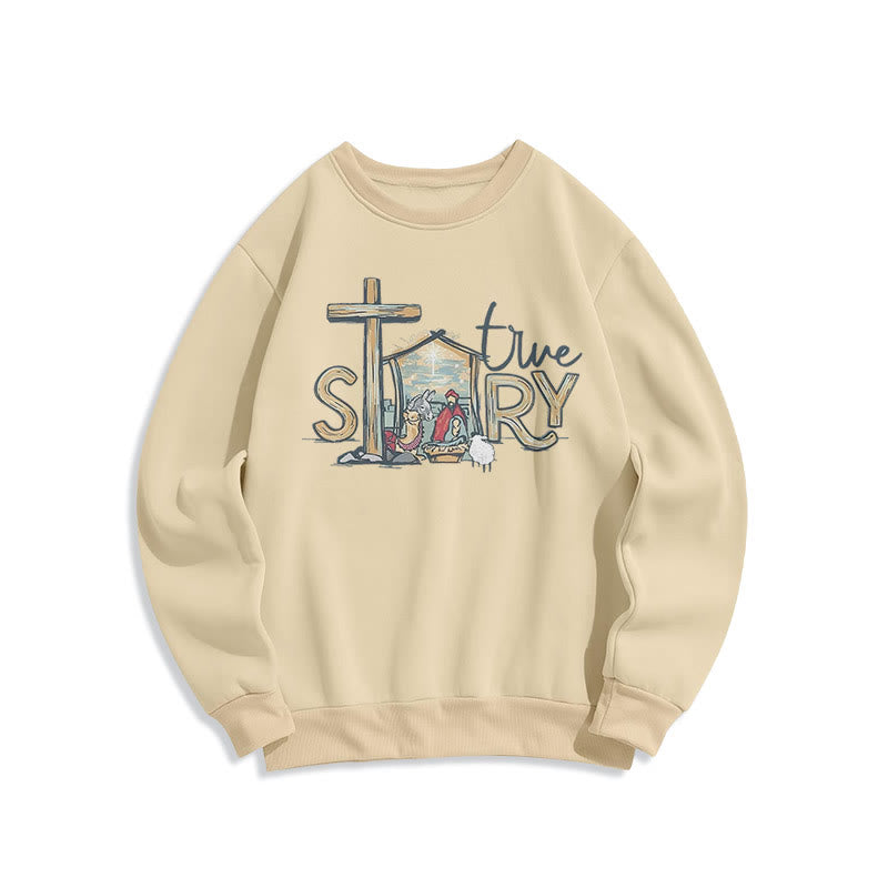 Christianartworkshop Modern Style True Story Nativity Scene Fleece Lined Polyester Sweatshirt - Beige - 2XL - image 10