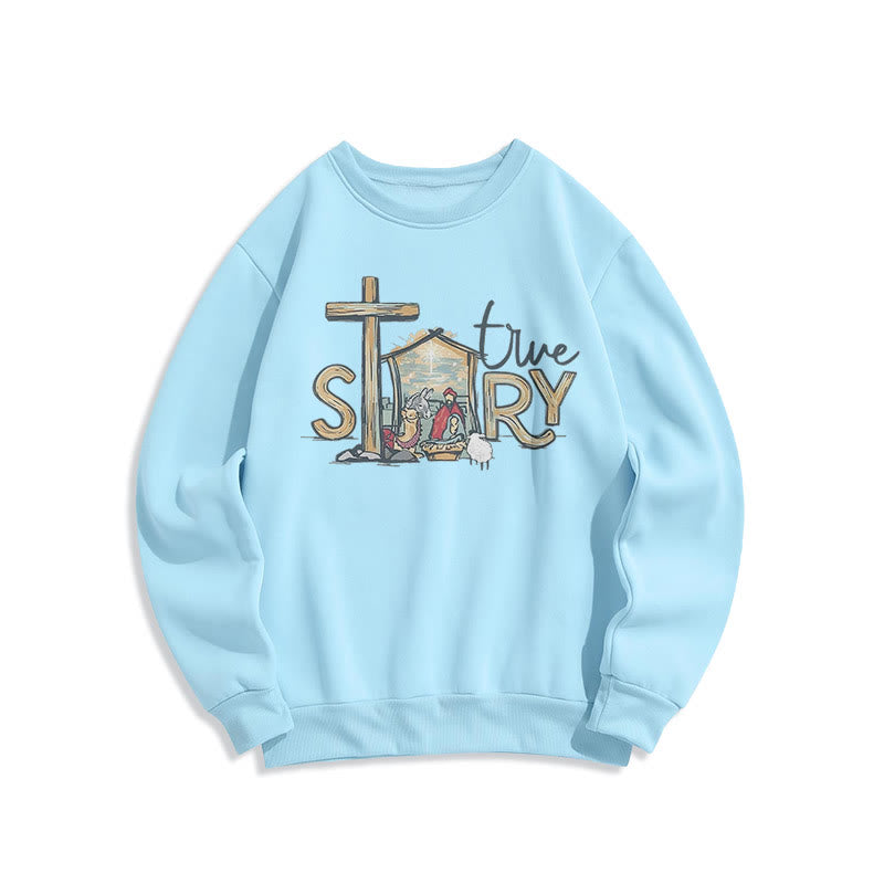 Christianartworkshop Modern Style True Story Nativity Scene Fleece Lined Polyester Sweatshirt - Blue - 2XL - image 25