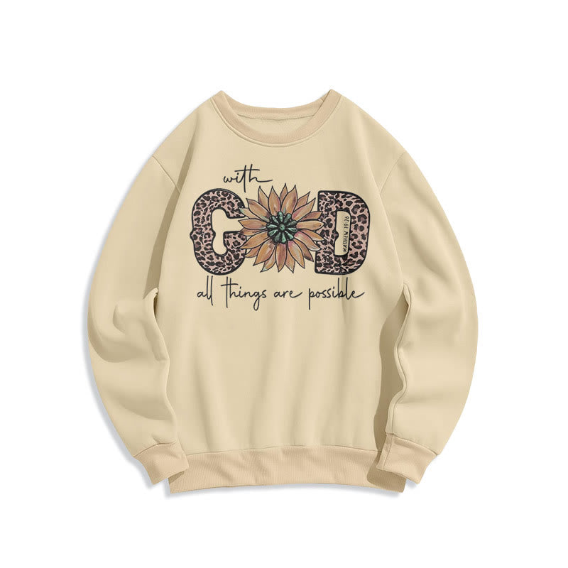 Quotation Style With God All Things Are Possible Fleece Lined Polyester Sweatshirt - Beige - 2XL - image 15