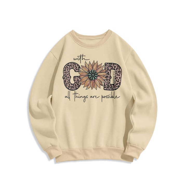 Quotation Style With God All Things Are Possible Fleece Lined Polyester Sweatshirt - Beige - 2XL - image 15