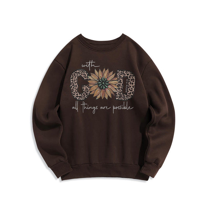 Quotation Style With God All Things Are Possible Fleece Lined Polyester Sweatshirt - Brown - 2XL - image 20