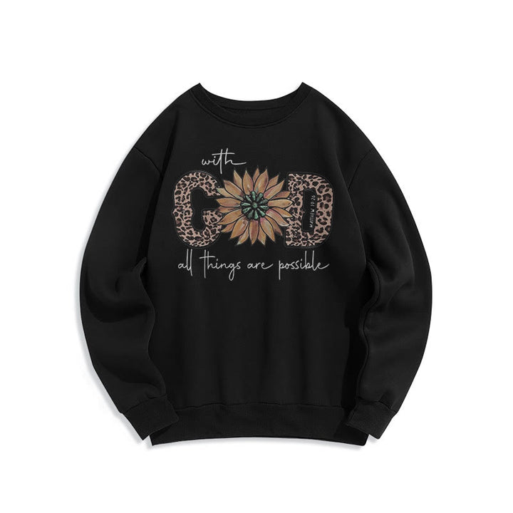 Quotation Style With God All Things Are Possible Fleece Lined Polyester Sweatshirt - Black - 2XL - image 5