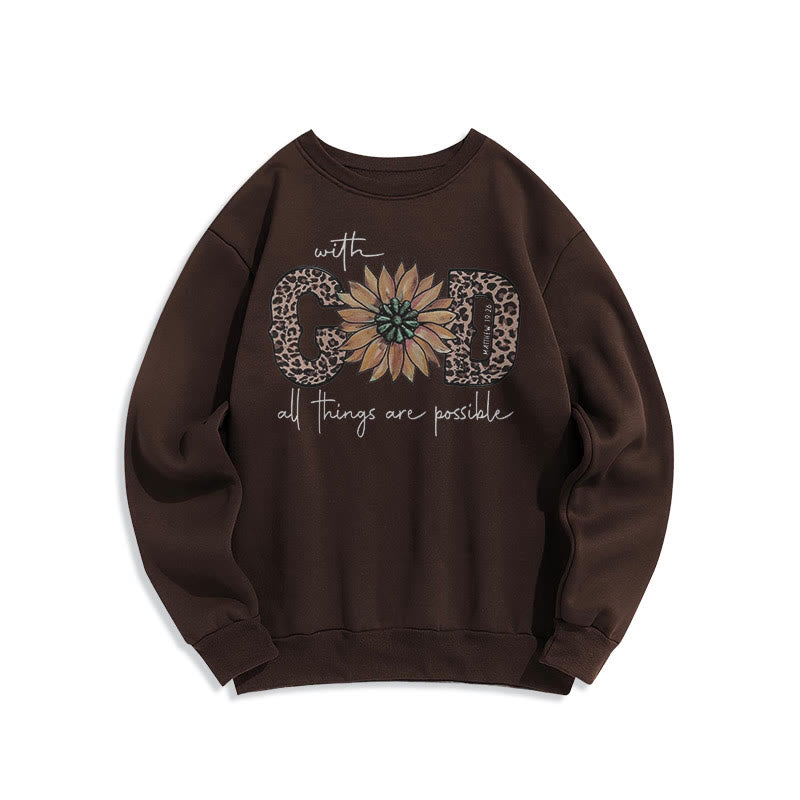 Christianartworkshop Quotation Style With God All Things Are Possible Fleece Lined Polyester Sweatshirt - Brown - 2XL - image 20