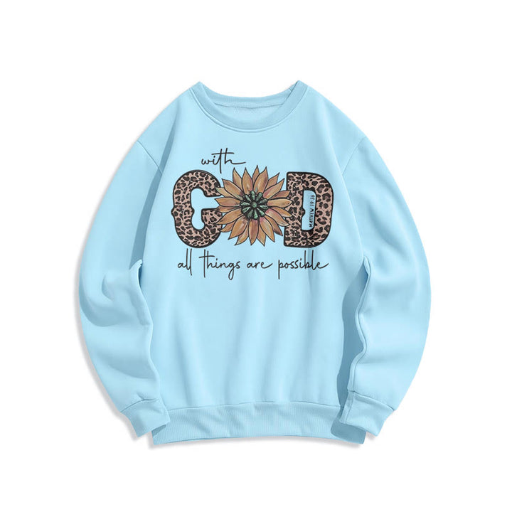 Christianartworkshop Quotation Style With God All Things Are Possible Fleece Lined Polyester Sweatshirt - Blue - 2XL - image 0