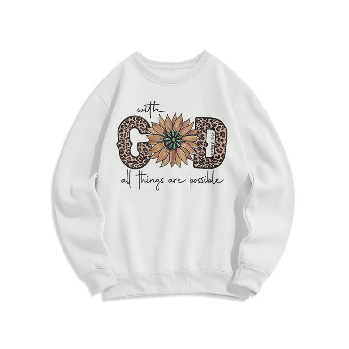 Quotation Style With God All Things Are Possible Fleece Lined Polyester Sweatshirt - White - 2XL - image 10
