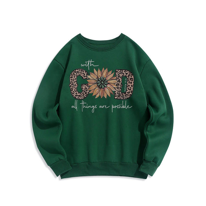 Quotation Style With God All Things Are Possible Fleece Lined Polyester Sweatshirt - Green - 2XL - image 25