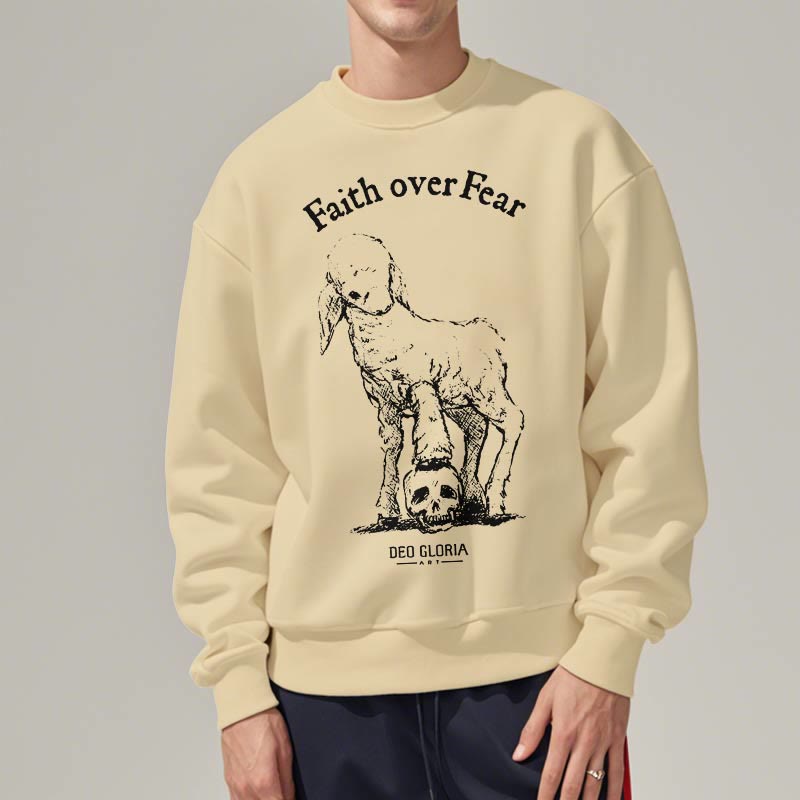Christianartworkshop Quotation Style Faith Over Fear Lamb Fleece Lined Polyester Sweatshirt - image 12