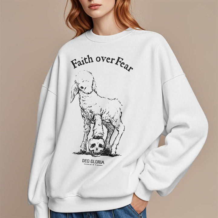Christianartworkshop Quotation Style Faith Over Fear Lamb Fleece Lined Polyester Sweatshirt - image 1