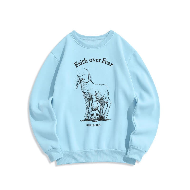 Christianartworkshop Quotation Style Faith Over Fear Lamb Fleece Lined Polyester Sweatshirt - Blue - 2XL - image 25