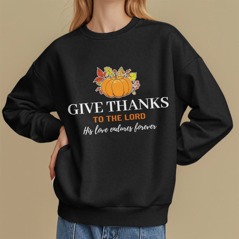 Christianartworkshop Modern Style Give Thanks to the Lord Pumpkin Fleece Lined Polyester Sweatshirt - image 2