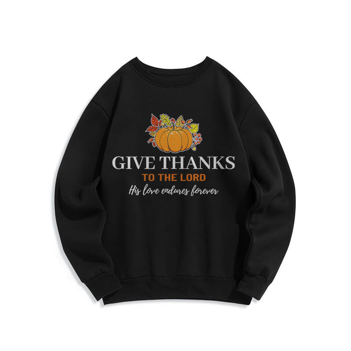 Christianartworkshop Modern Style Give Thanks to the Lord Pumpkin Fleece Lined Polyester Sweatshirt - Black - 2XL - image 0