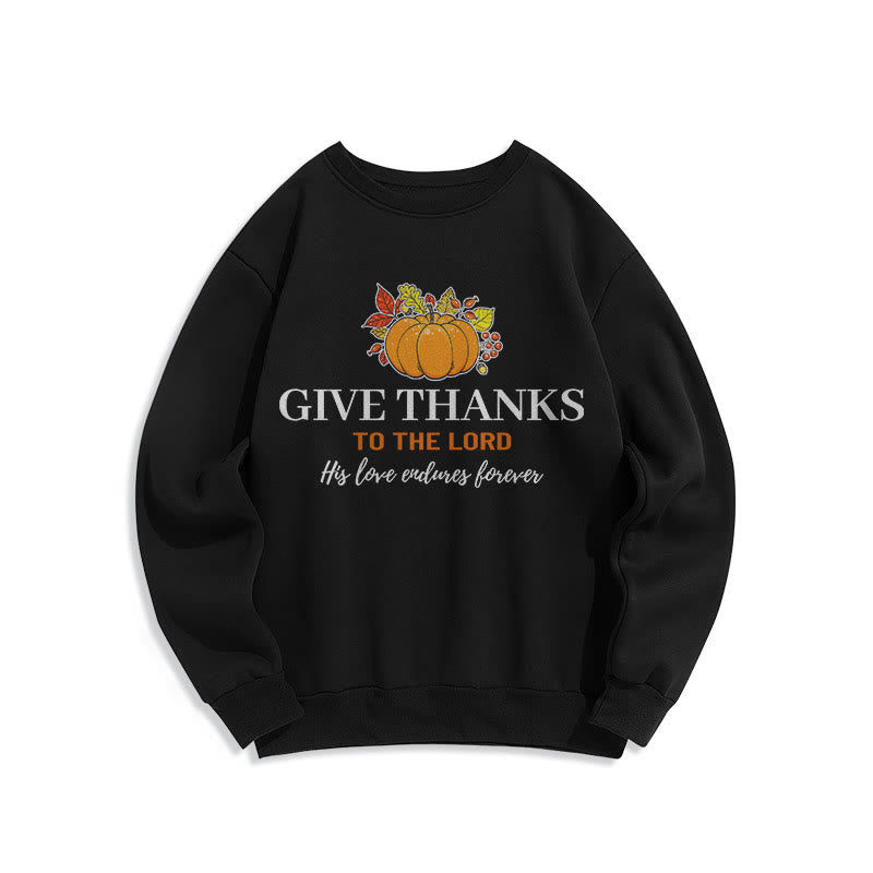 Christianartworkshop Modern Style Give Thanks to the Lord Pumpkin Fleece Lined Polyester Sweatshirt - Black - 2XL - image 0