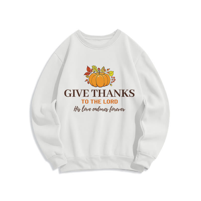 Christianartworkshop Modern Style Give Thanks to the Lord Pumpkin Fleece Lined Polyester Sweatshirt - White - 2XL - image 5