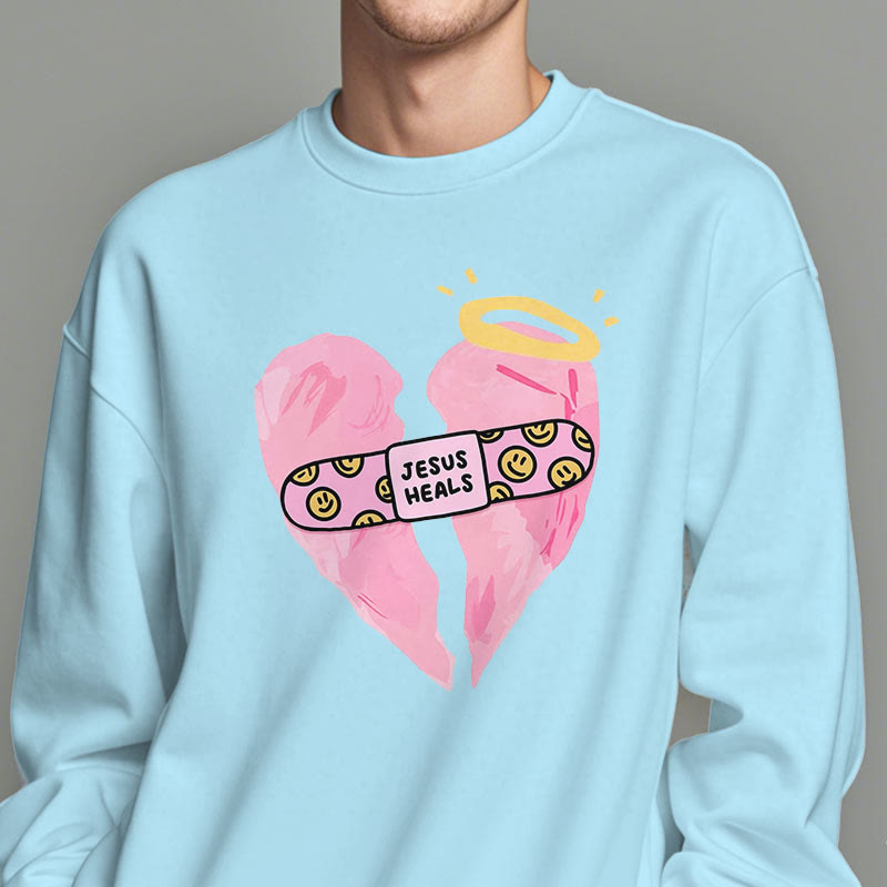 Christianartworkshop Colored Style Jesus Heals Broken Heart Fleece Lined Polyester Sweatshirt - image 1