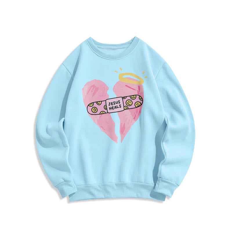 Colored Style Jesus Heals Broken Heart Fleece Lined Polyester Sweatshirt - Blue - 2XL - image 0