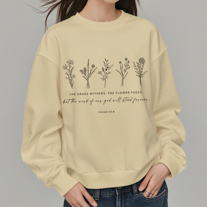 Christianartworkshop Quotation Style Isaiah 40:8 Floral Forever Fleece Lined Polyester Sweatshirt - image 6