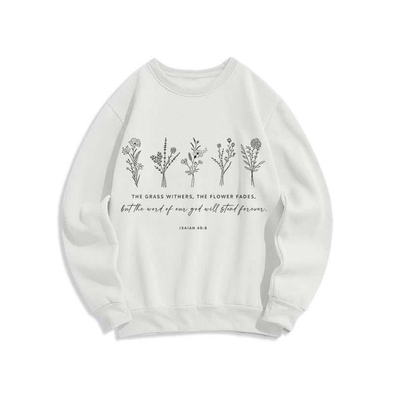 Christianartworkshop Quotation Style Isaiah 40:8 Floral Forever Fleece Lined Polyester Sweatshirt - White - 2XL - image 10