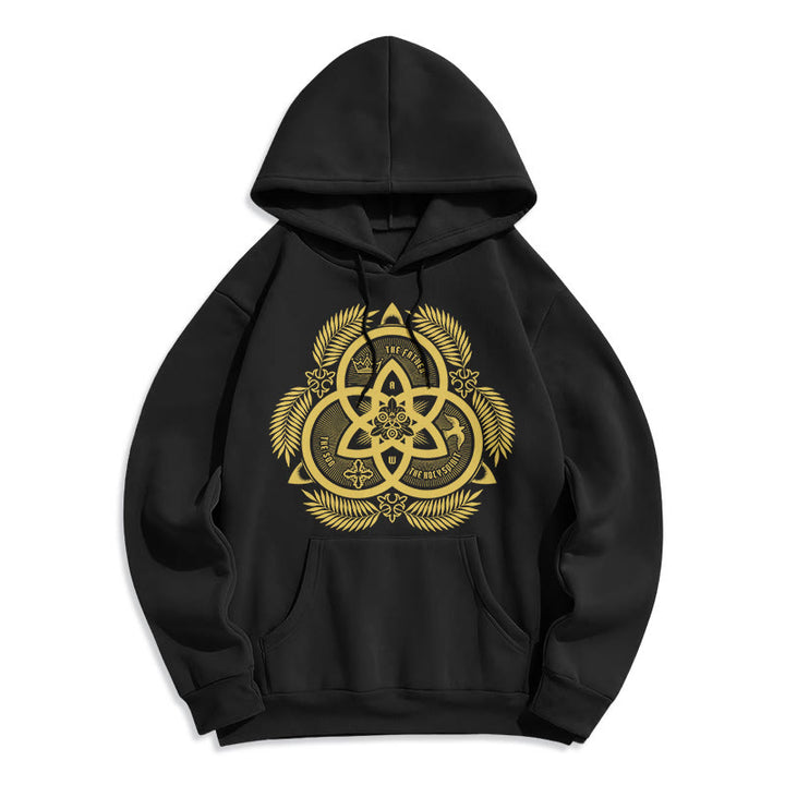 Classic Style Divine Unity Gold Sacred Emblem Fleece Lined Polyester Hoodie - Black - 2XL - image 5