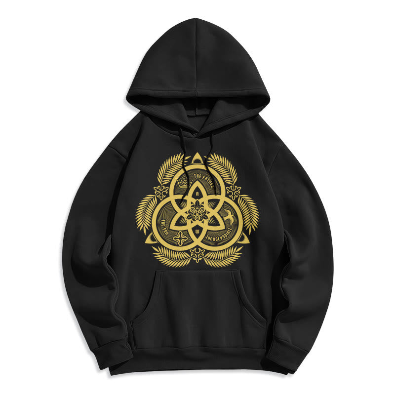 Classic Style Divine Unity Gold Sacred Emblem Fleece Lined Polyester Hoodie - Black - 2XL - image 5