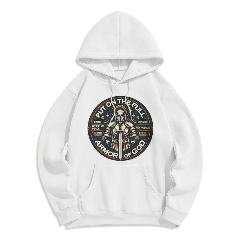 Modern Style Put On The Full Armor of God Fleece Lined Polyester Hoodie - White - 2XL - image 10