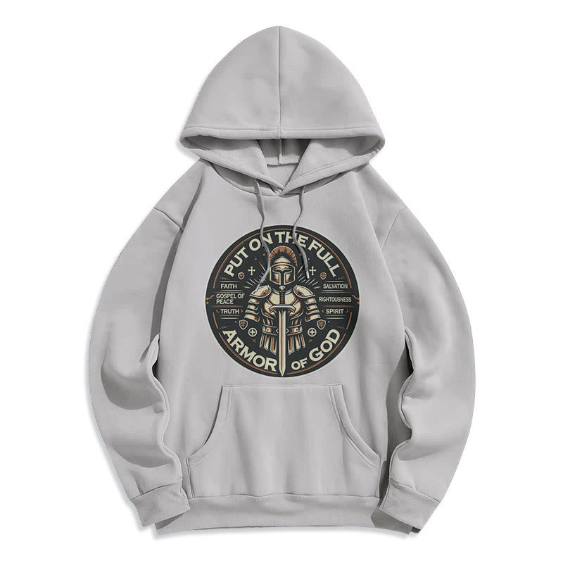 Modern Style Put On The Full Armor of God Fleece Lined Polyester Hoodie - Grey - 2XL - image 0