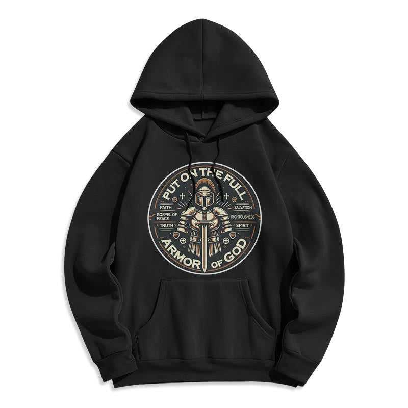 Modern Style Put On The Full Armor of God Fleece Lined Polyester Hoodie - Black - 2XL - image 5