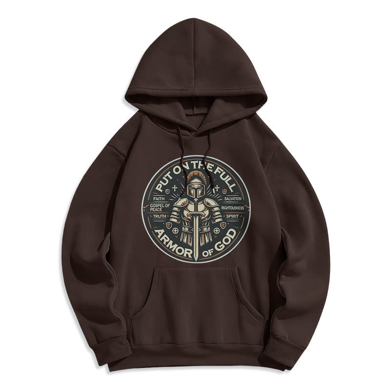 Modern Style Put On The Full Armor of God Fleece Lined Polyester Hoodie - Brown - 2XL - image 20