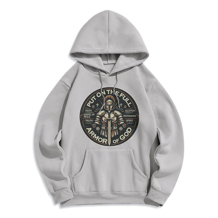 Modern Style Put On The Full Armor of God Fleece Lined Polyester Hoodie - Grey - 2XL - image 0