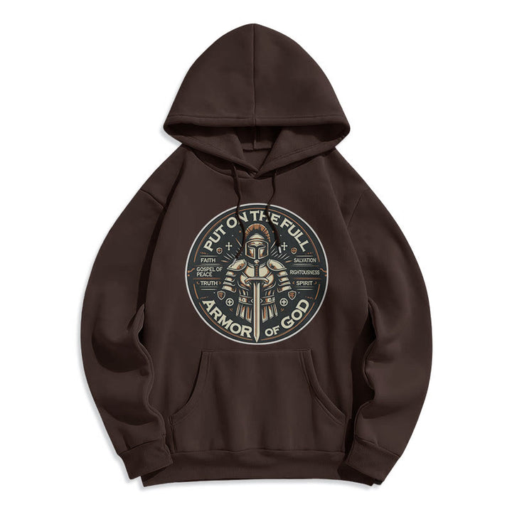 Modern Style Put On The Full Armor of God Fleece Lined Polyester Hoodie - Brown - 2XL - image 20