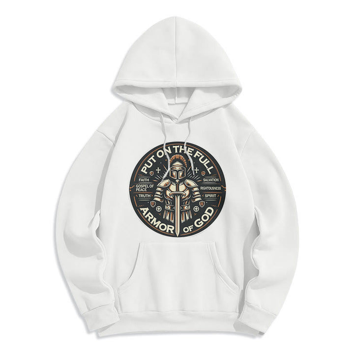 Modern Style Put On The Full Armor of God Fleece Lined Polyester Hoodie - White - 2XL - image 10